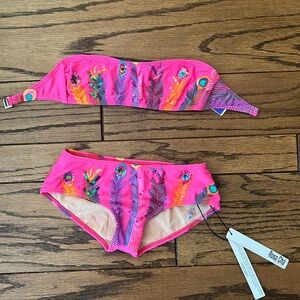 Vintage NWT Rosa Cha Hot Pink Sequin Two Piece Swimsuit